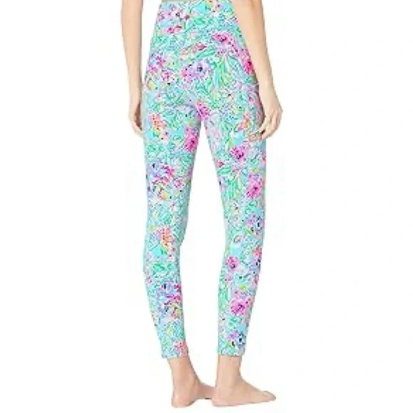 Lilly Pulitzer Leggings Tropical Floral in Aqua and Pink Sz/M - Picture 2 of 7